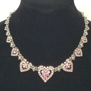 Stainless Steel with Pink rhinestone Heart Necklace and Earring Set (30g)